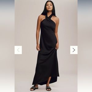 BHLDN Ruby Twist Halter Satin Gown Dress Black Size 10 Anthropologie
